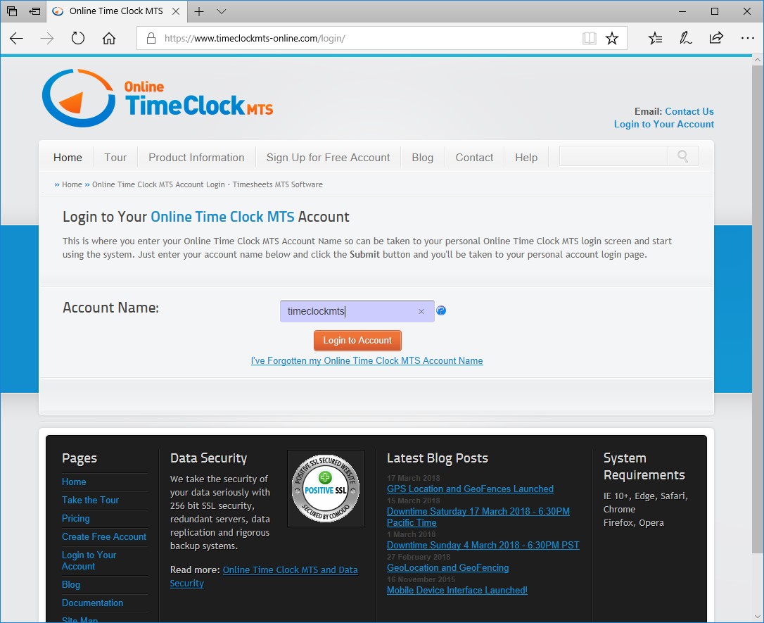 Logging In To Your Online Time Clock MTS Account